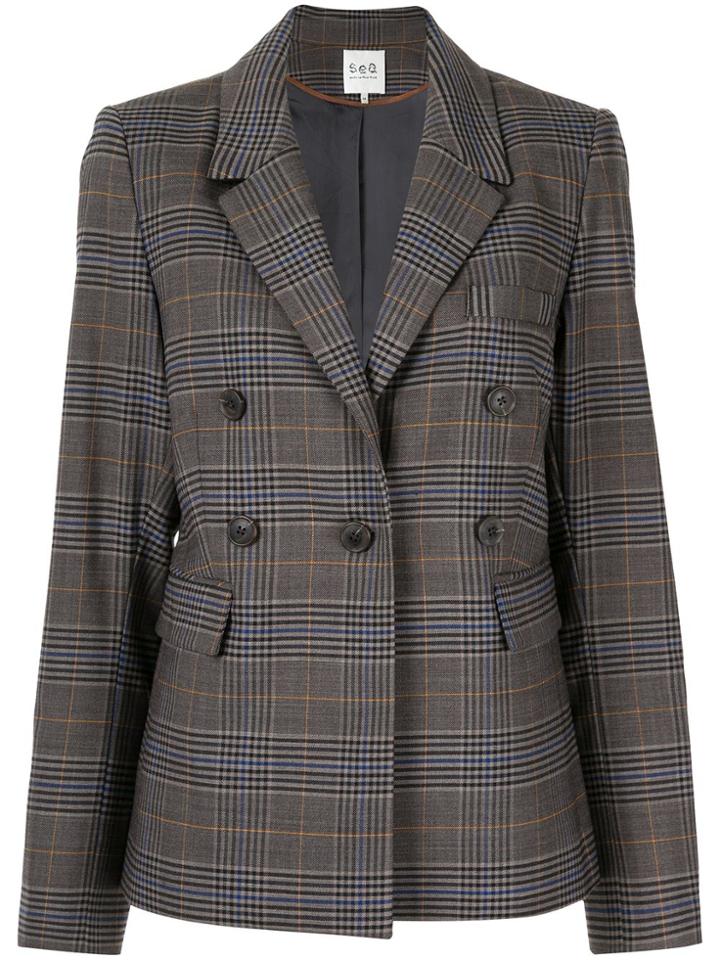 Sea Checked Button-embellished Blazer - Grey