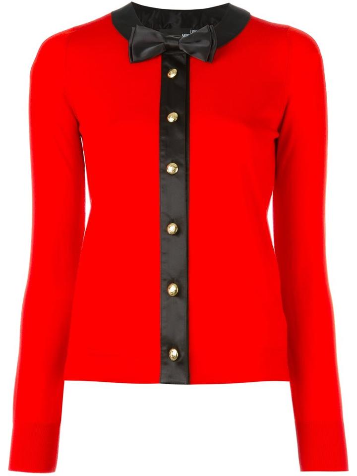 Love Moschino Bow Tie Detail Cardigan, Women's, Size: 42, Red, Polyester/virgin Wool
