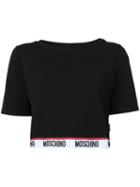 Moschino - Cropped Logo Trim T-shirt - Women - Cotton/spandex/elastane - Xs, Black, Cotton/spandex/elastane