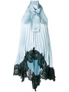 Self-portrait Pleated Flared Halter-neck Top - Blue