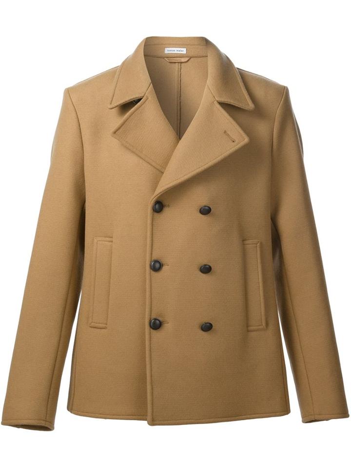 Tomas Maier Double Breasted Peacoat, Men's, Size: Xl, Nude/neutrals, Polyamide/wool