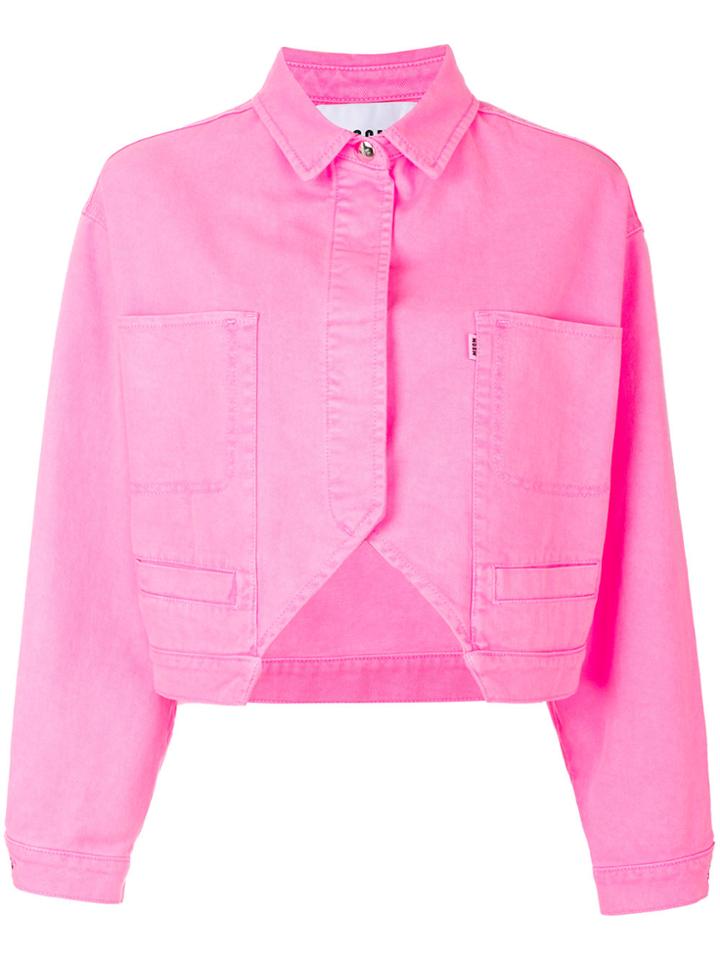 Msgm Cropped Denim Jacket - Pink & Purple