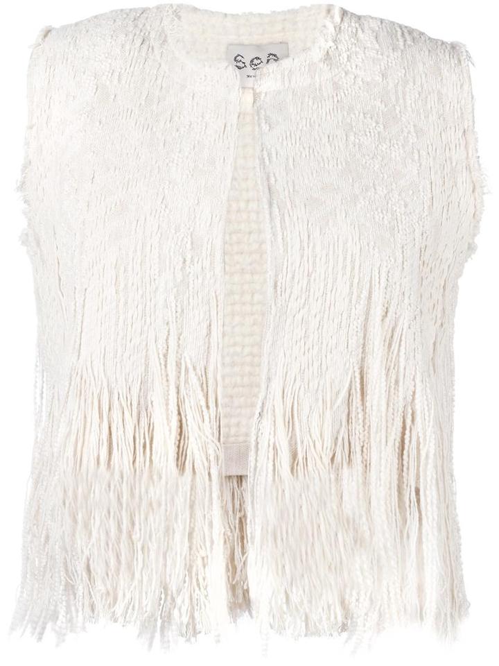 Sea Fringed Knit Vest, Women's, Size: Medium, Nude/neutrals, Silk/cotton/linen/flax/other Fibers