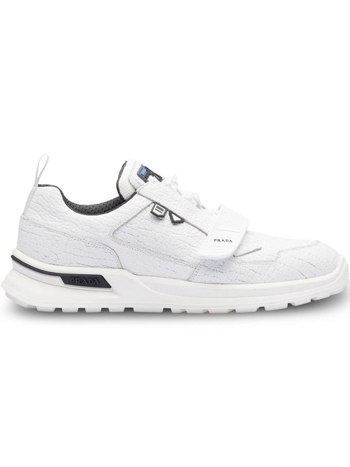 Prada Crepe-effect Leather Sneakers - F0009 White