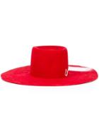 Nick Fouquet Cross Stitch Detail Hat, Women's, Size: 57, Red, Leather/wool Felt