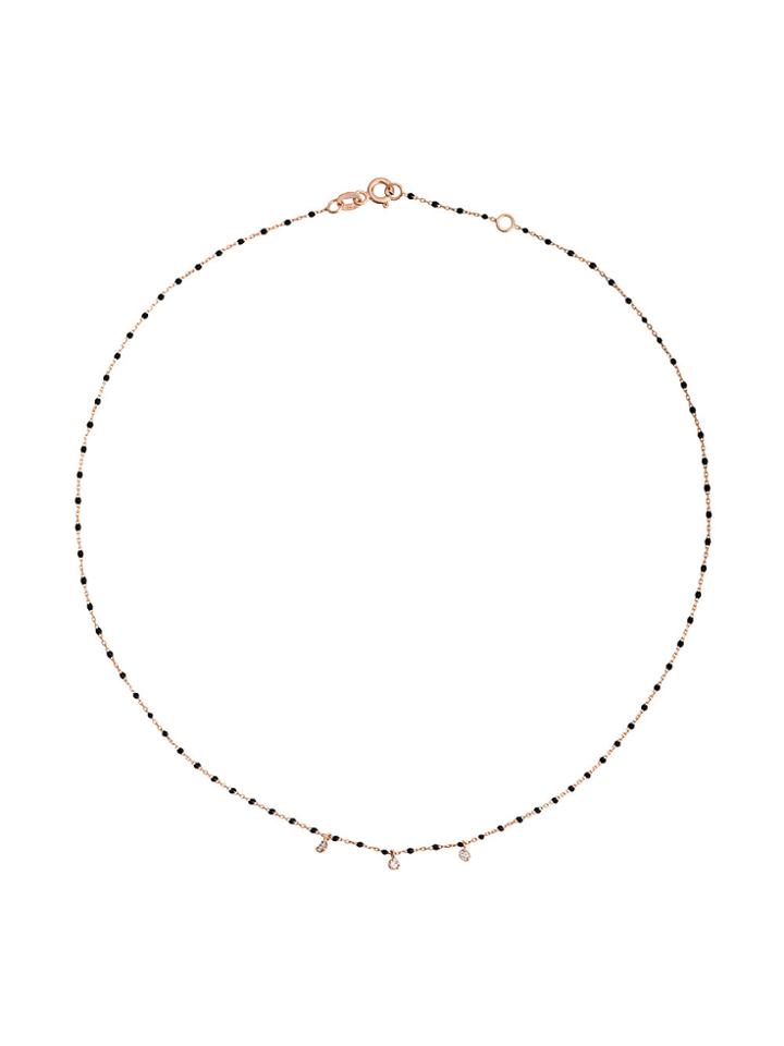 Gigi Clozeau Three Diamond Stones Necklace - Black