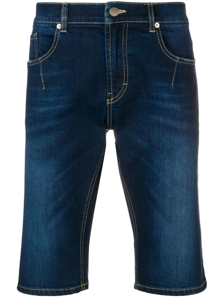 Les Hommes Urban Knee Length Denim Shorts - Blue