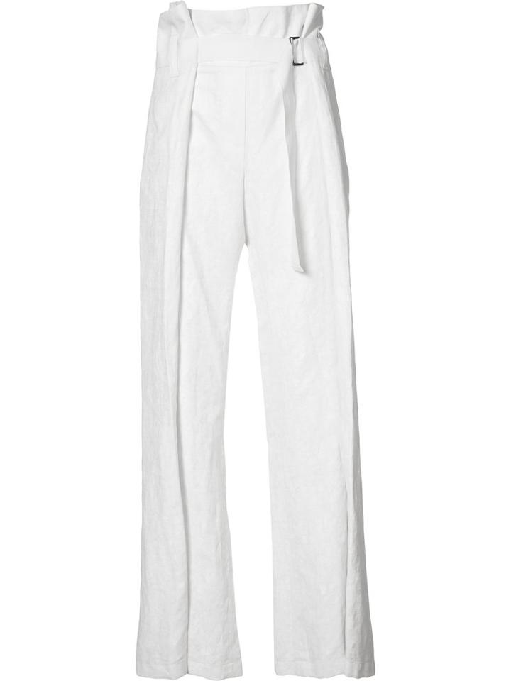 Ann Demeulemeester Belted Wide-leg Trousers, Women's, Size: 38, White, Cotton/linen/flax