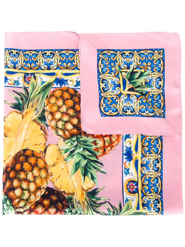 Dolce & Gabbana Pineapple Print Scarf, Women's, Pink, Silk