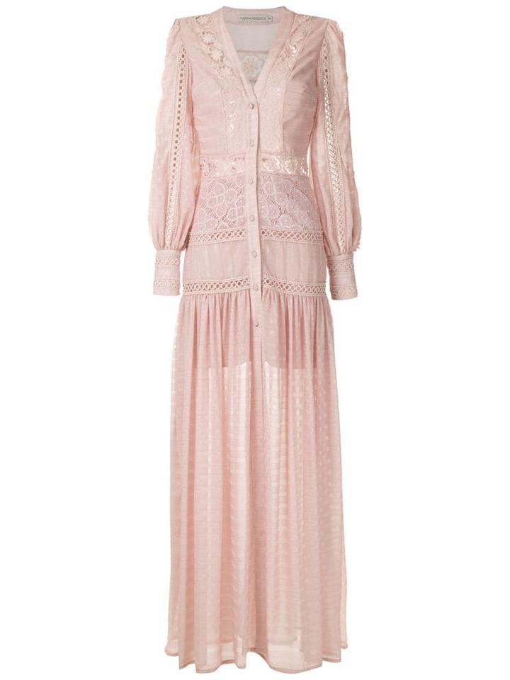 Martha Medeiros Vestido Longo Chemise Devorê Stripe - Pink