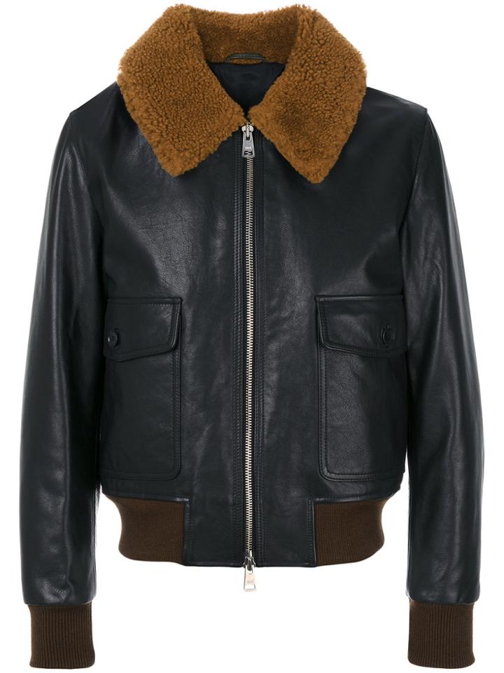 Ami Alexandre Mattiussi Zipped Shearling Collar Jacket - Black