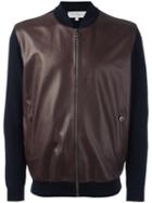 Salvatore Ferragamo Leather Front Bomber Jacket, Men's, Size: Xxl, Blue, Virgin Wool/lamb Skin