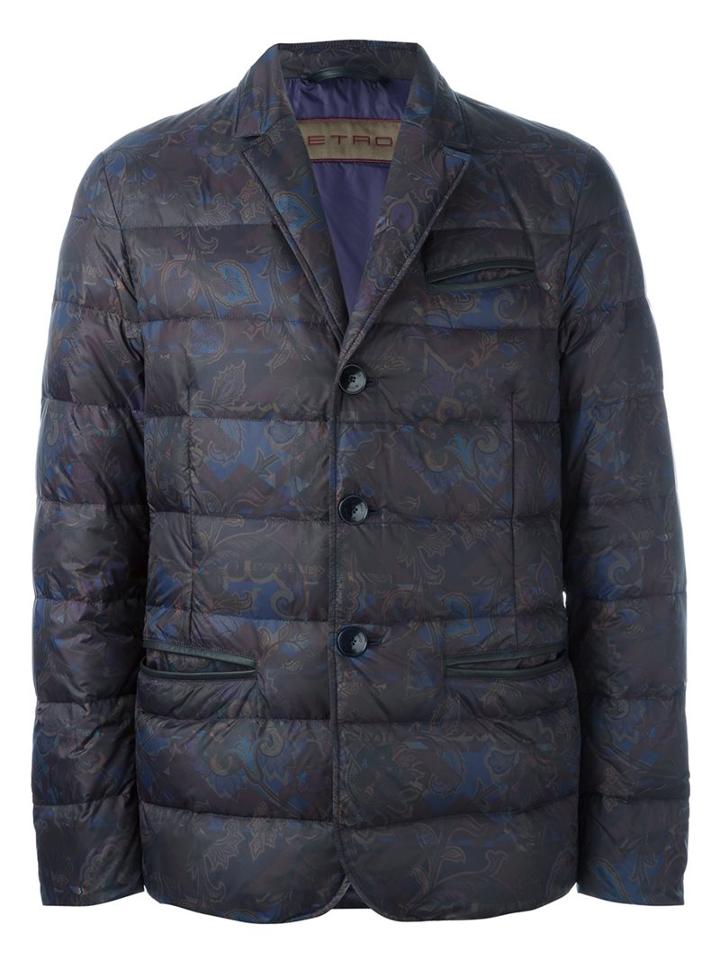 Etro Floral Motif Padded Jacket, Men's, Size: Large, Pink/purple, Polyamide/calf Leather/goose Down
