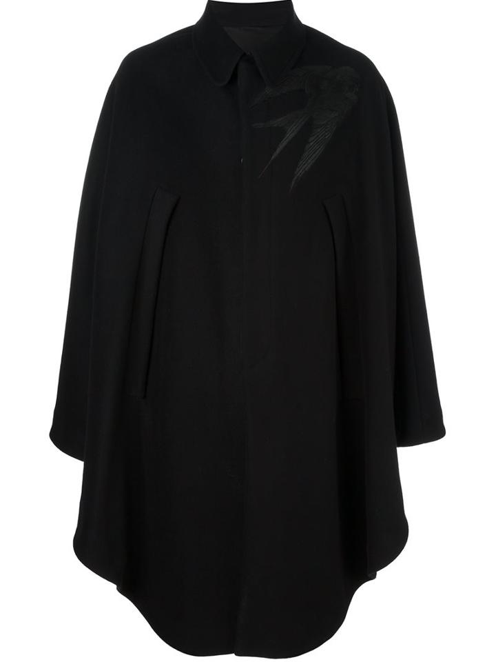 Alexander Mcqueen Swallow Embroidered Cape, Men's, Size: 50, Black, Cupro/cashmere/virgin Wool