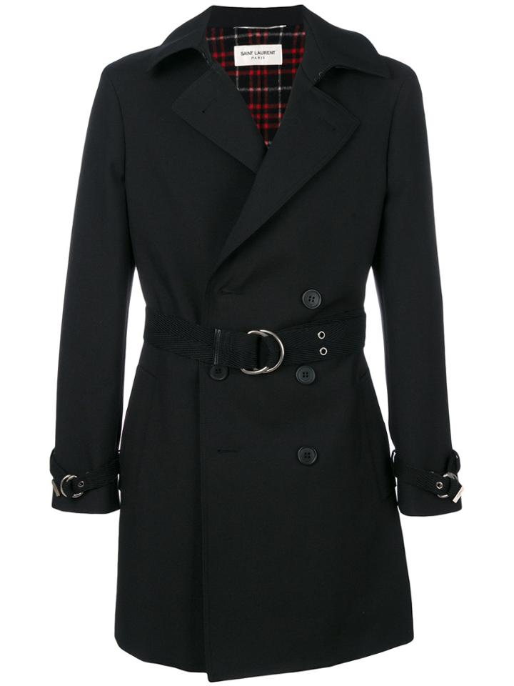 Saint Laurent Double Breasted Belted Coat - Black
