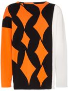 Sulvam Patterned Cotton And Flax Sweater - Orange