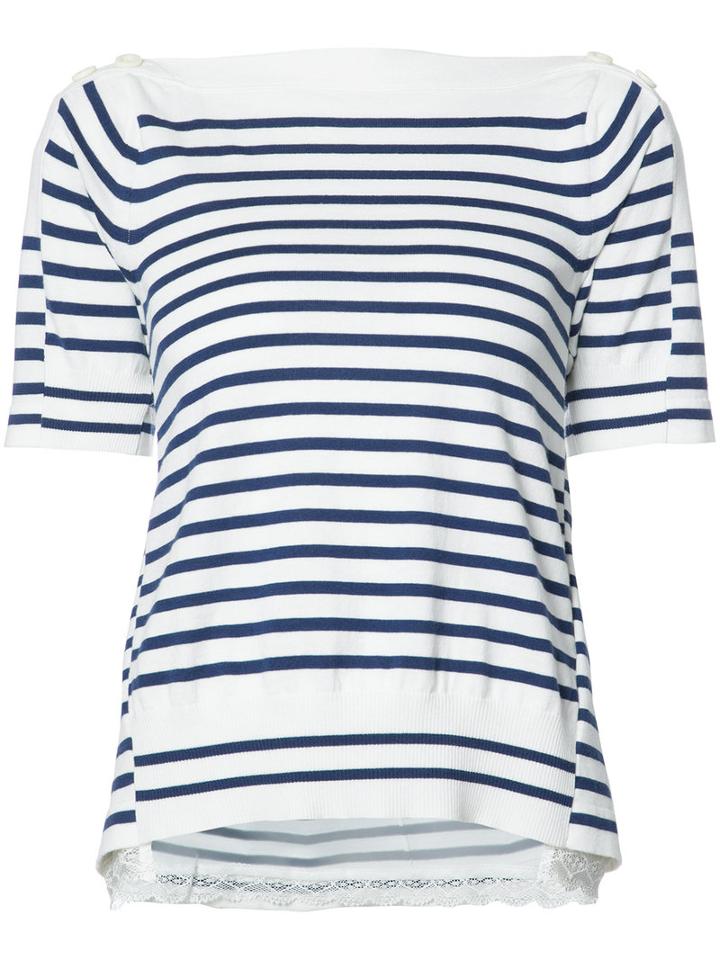 Sacai Alternative Stripe Top, Women's, Size: 2, White, Cotton/cashmere/polyester/rayon