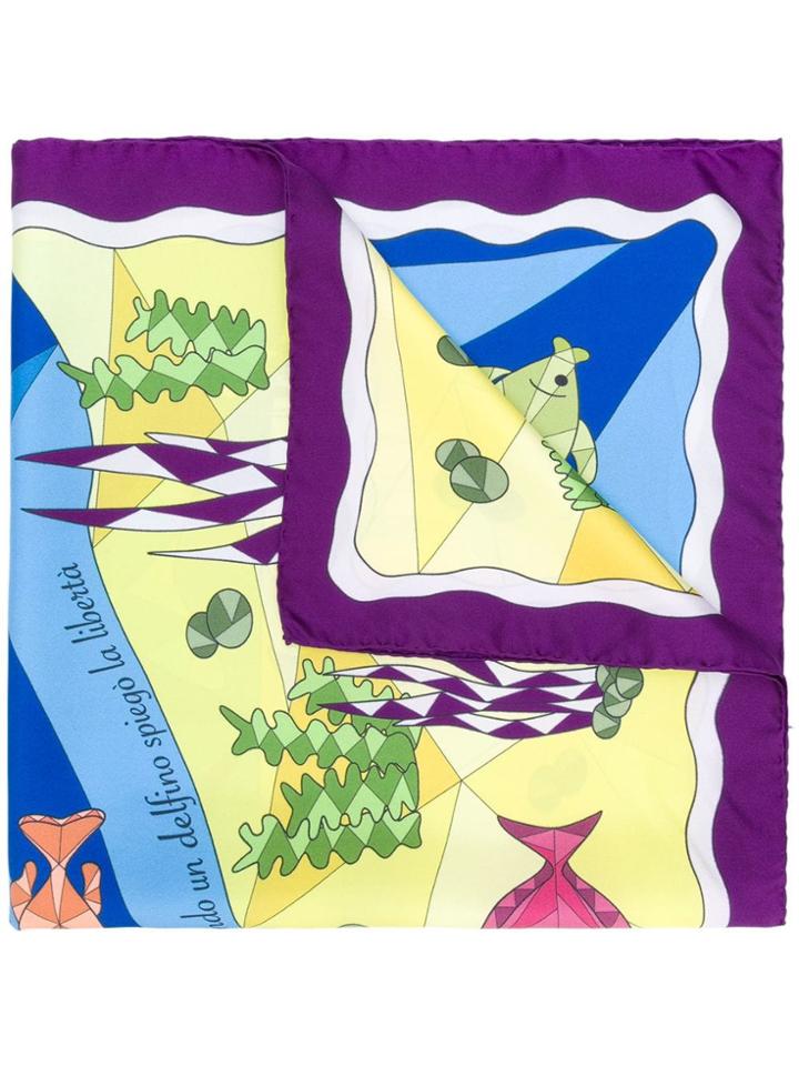 Cha Val Milano Sea Life Print Scarf - Blue