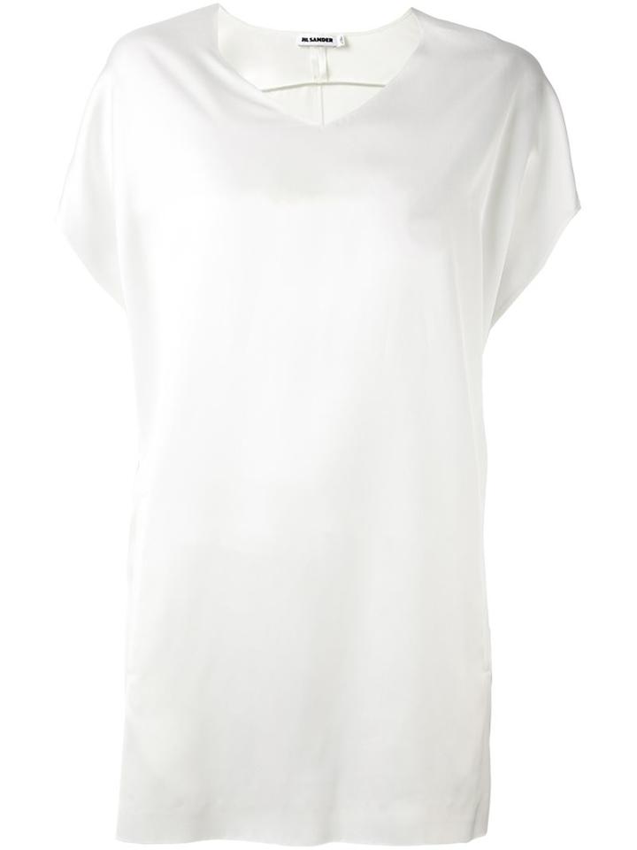 Jil Sander V Neck Long Fit T-shirt, Women's, Size: 36, White, Silk/viscose