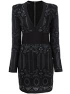 Balmain Embroidered Pattern Fitted Dress, Size: 40, Black, Viscose/polyamide