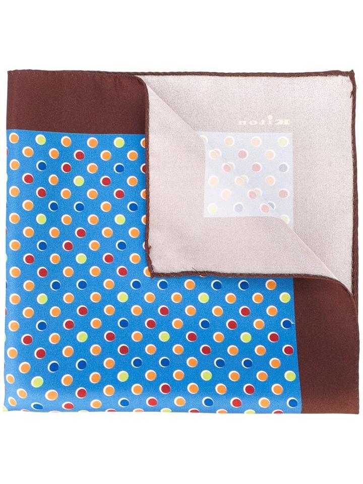 Kiton Dot Print Pocket Square, Men's, Brown, Silk