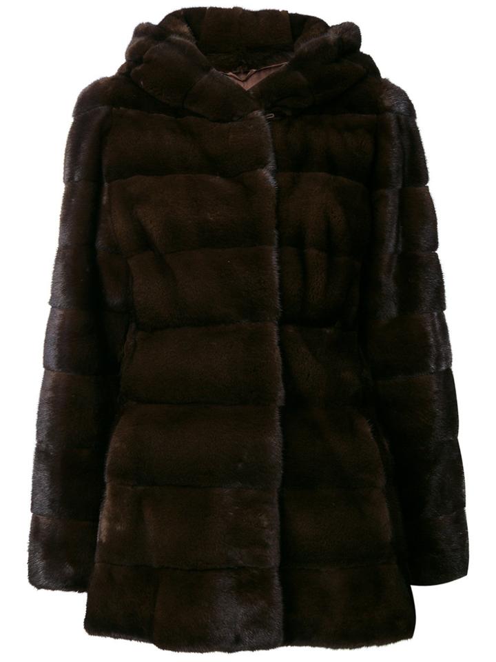 Liska Panneled Hooded Coat - Brown