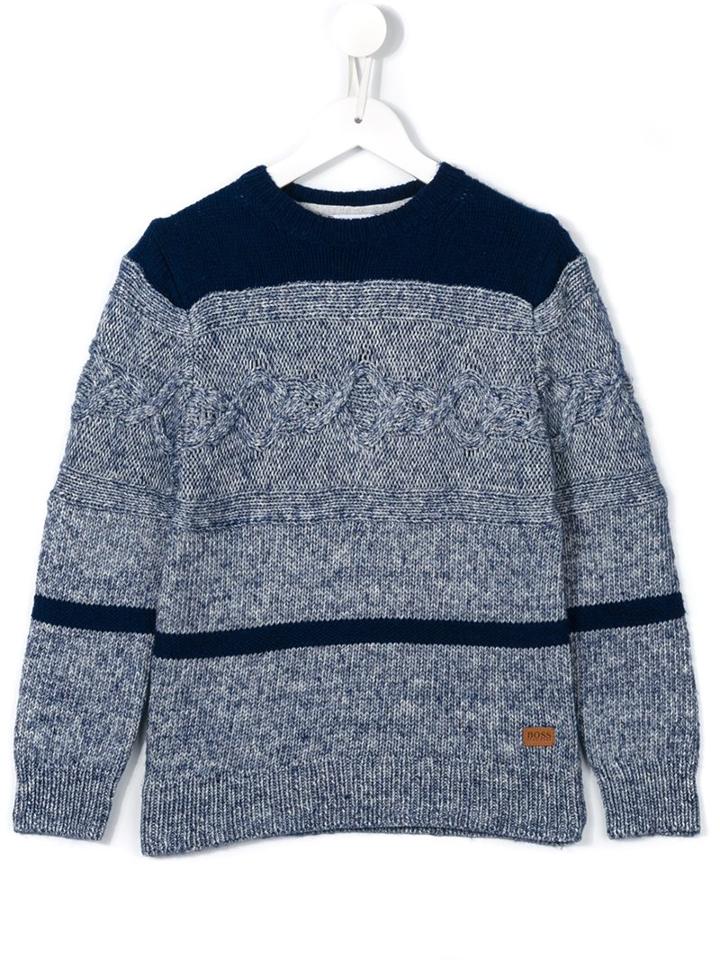 Boss Kids Aran Knit Contrast Jumper, Boy's, Size: 12 Yrs, Blue
