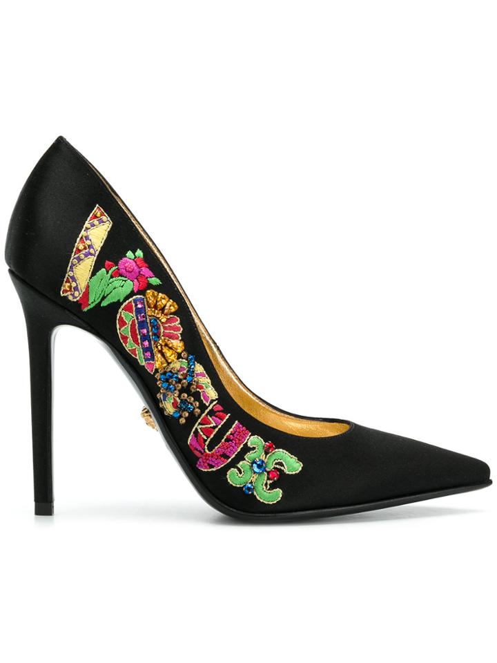 Versace Embellished Logo Pumps - Black