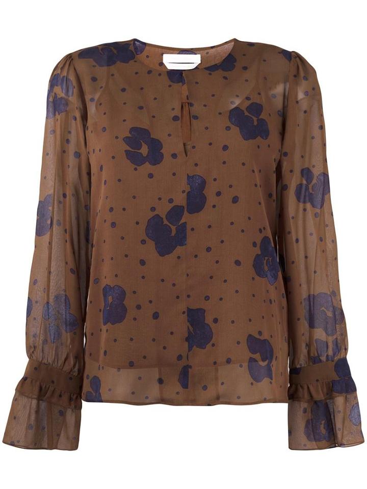 See By Chloé Floral Print Sheer Blouse, Women's, Size: 38, Brown, Silk/cotton
