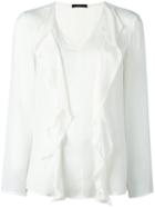 Etro Ruffled V-neck Blouse, Women's, Size: 46, White, Silk