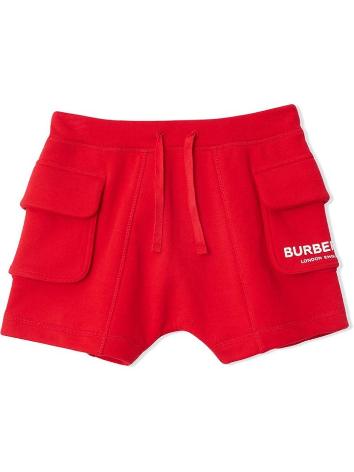 Burberry Kids Teen Logo Print Cotton Drawcord Shorts - Red