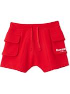 Burberry Kids Teen Logo Print Cotton Drawcord Shorts - Red