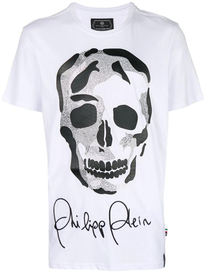 Philipp Plein Skull Printed Signature Logo T-shirt - White