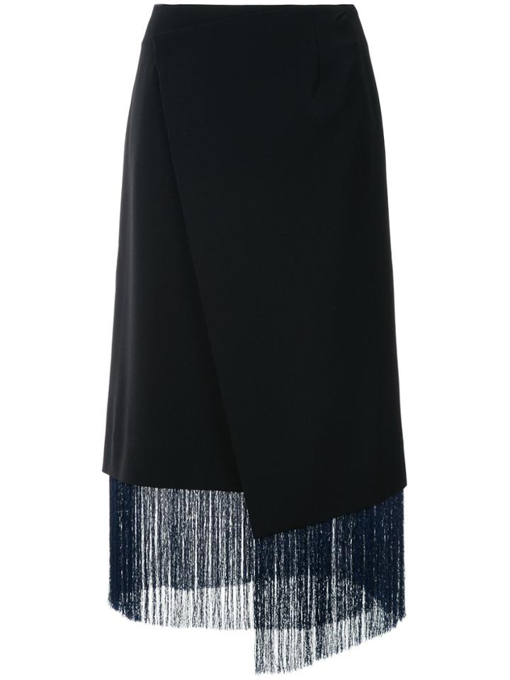 Le Ciel Bleu Fringed Wrap Skirt - Black