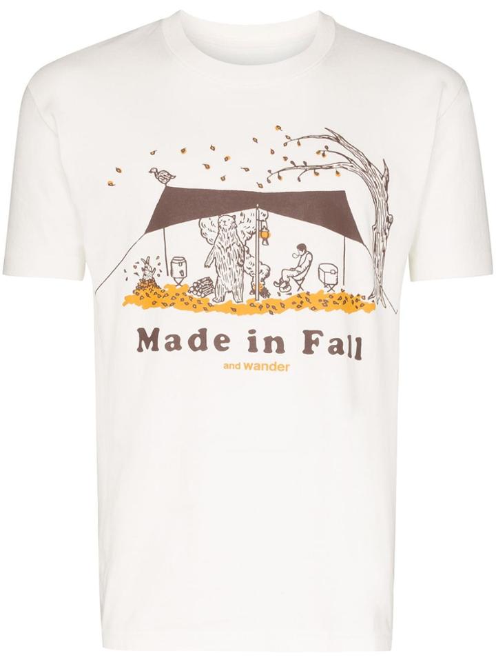And Wander Made In Fall Print T-shirt - White