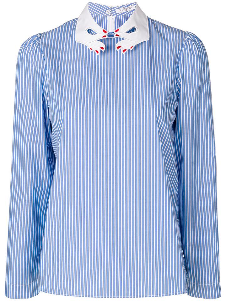 Vivetta - Striped Embroidered Shirt - Women - Cotton - 44, Blue, Cotton