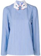 Vivetta - Striped Embroidered Shirt - Women - Cotton - 44, Blue, Cotton
