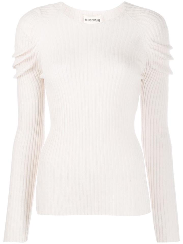 Semicouture Ruched Detail Ribbed Jumper - White