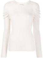Semicouture Ruched Detail Ribbed Jumper - White