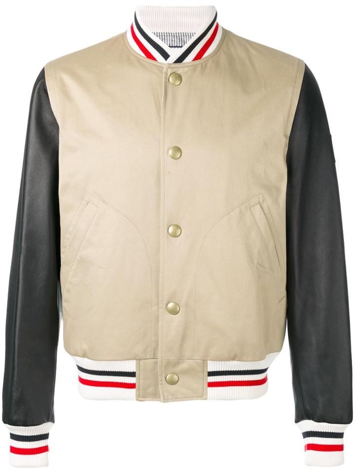 Moncler Gamme Bleu Striped Detail Bomber Jacket - Brown