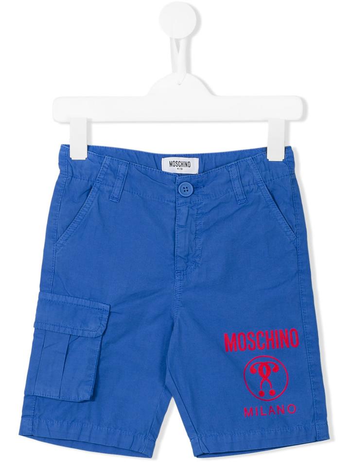Moschino Kids Logo Print Cargo Shorts, Boy's, Size: 10 Yrs, Blue