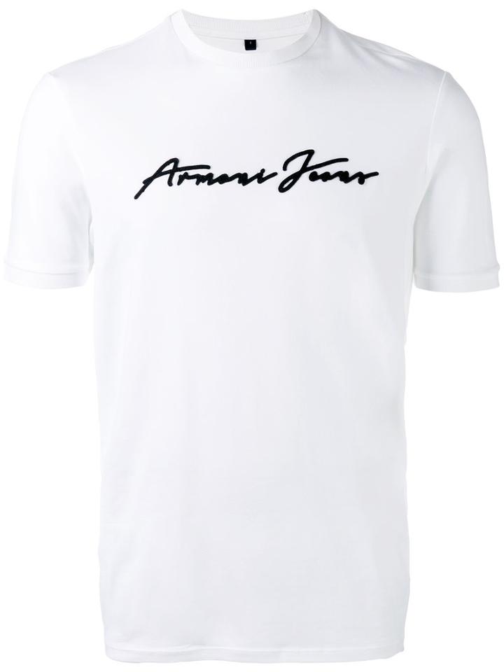 Armani Jeans - Embossed Logo T-shirt - Men - Cotton/spandex/elastane - L, White, Cotton/spandex/elastane
