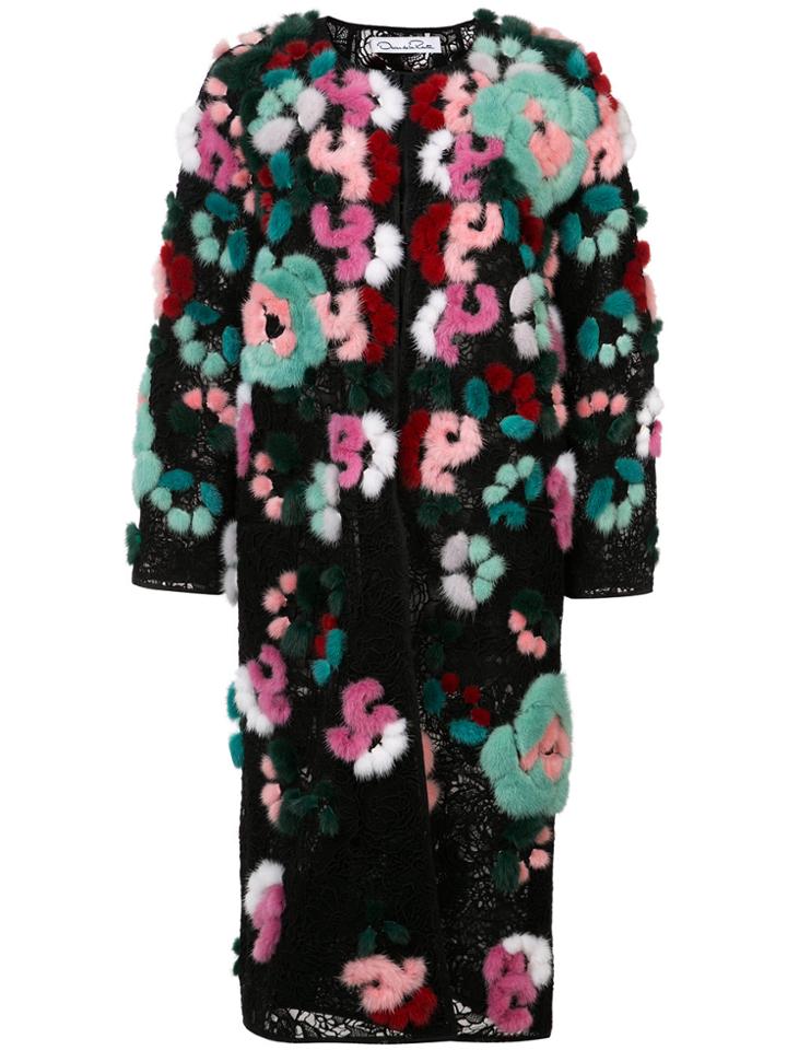 Oscar De La Renta Fur Bouquet Embroidery Coat - Multicolour