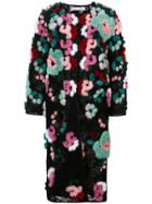 Oscar De La Renta Fur Bouquet Embroidery Coat - Multicolour