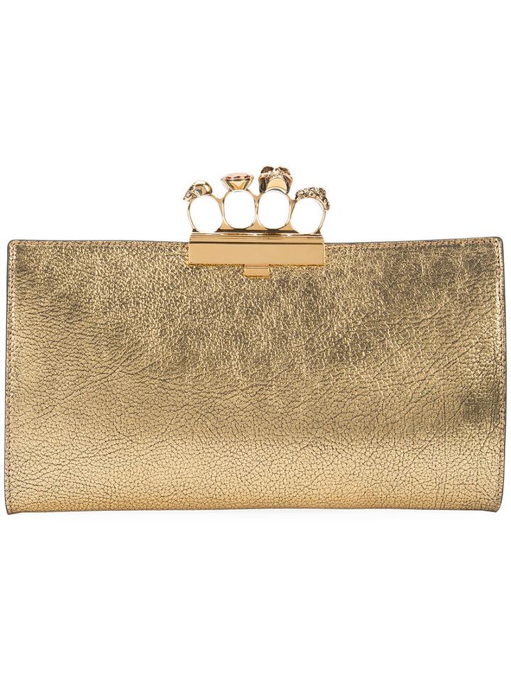 Alexander Mcqueen Knuckleduster Clutch, Women's, Grey, Calf Leather/metal