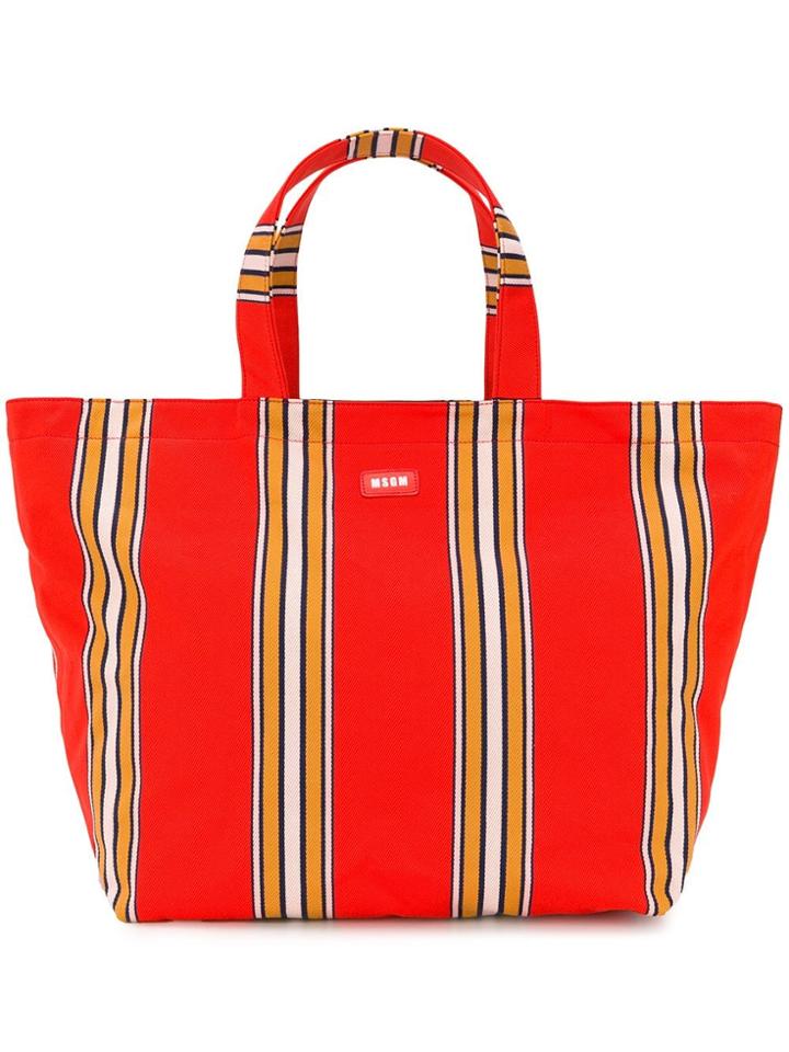 Msgm Striped Canvas Maxi Shopper - Orange