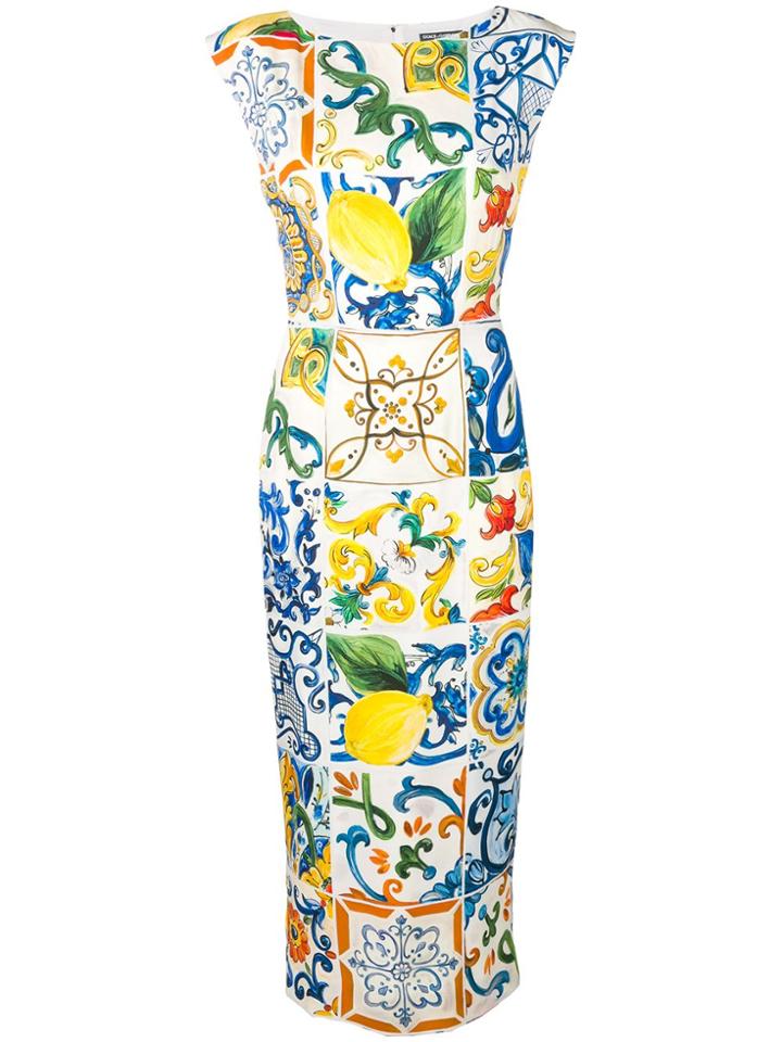 Dolce & Gabbana Majolica Print Fitted Dress - Blue
