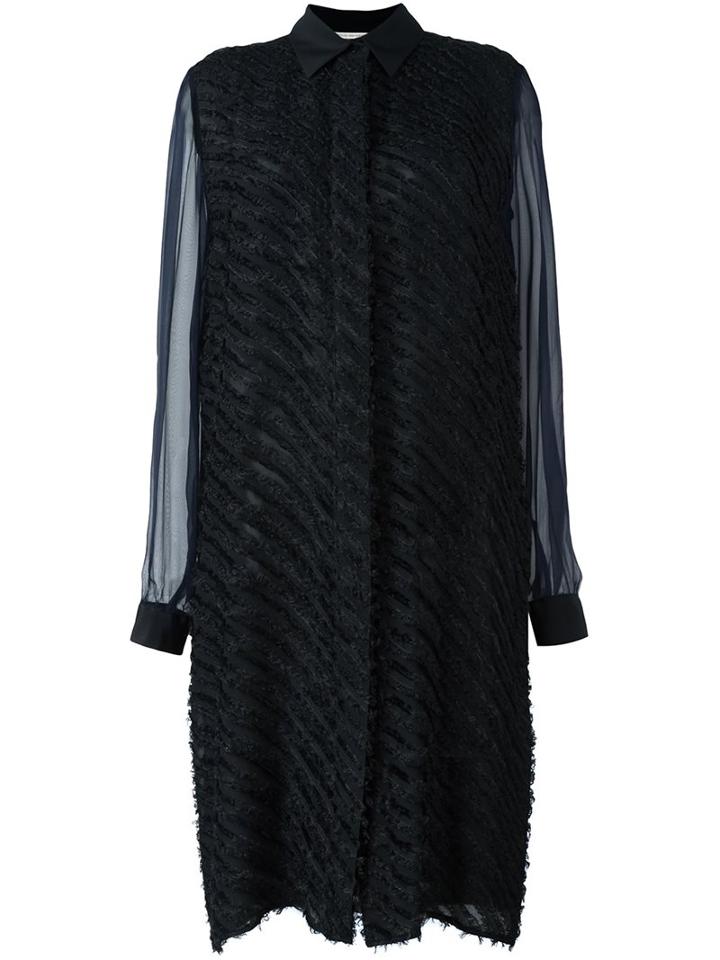 Marco De Vincenzo Frayed Stripe Shirt Dress, Women's, Size: 44, Black, Silk/viscose