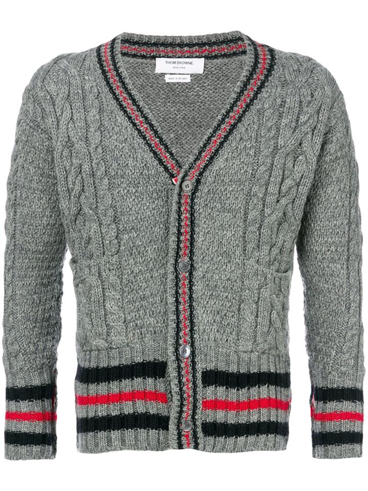 Thom Browne Aran Cable Knit Cardigan - Grey