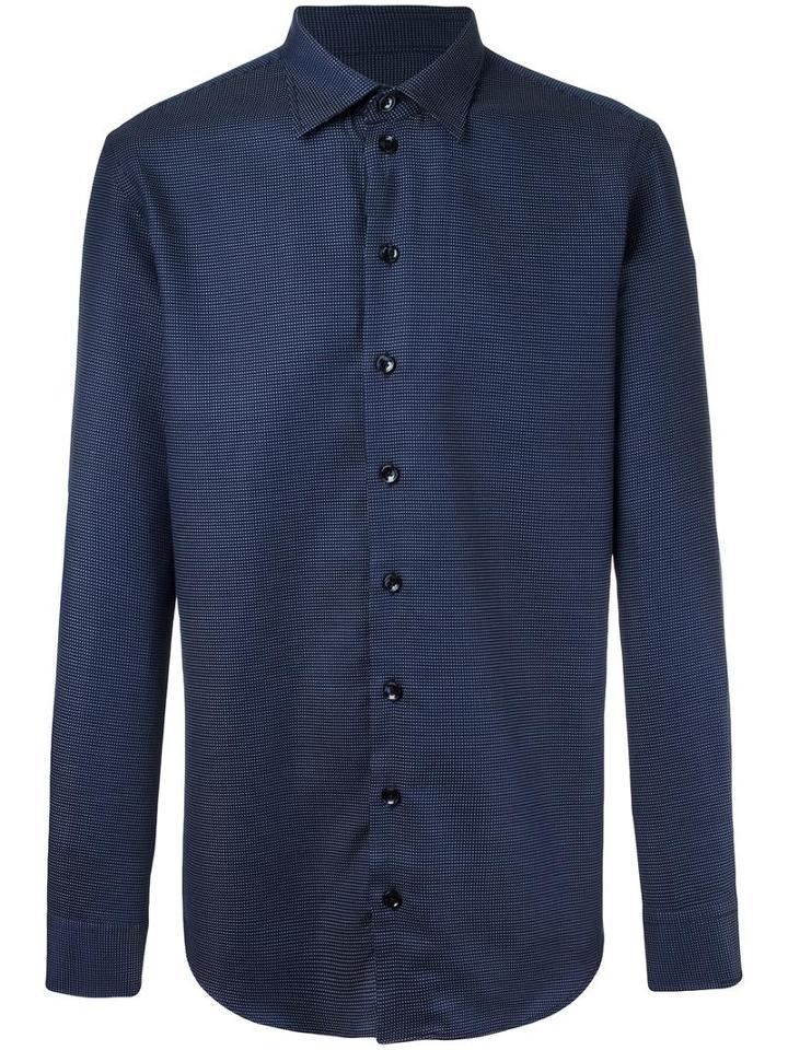 Armani Collezioni Micro Print Shirt, Men's, Size: Medium, Blue, Cotton